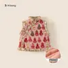 Roupa de Ano Novo de Inverno Bonsun para Bebês Meninas, Colete com Bordas Desfiadas, Roupa Novo Estilo Chinês, Colete Espesso de Algodão Infantil para Meninas