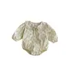 Macacão Floral Retrô para Meninas, Macacão Fofo com Gola Boneca para Bebês, Roupa de Passeio de Primavera para Recém-Nascidos