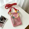Bolsa de Celular Fresca e Doce para Meninas, Bolsa de Ombro Versátil para Viagens ao Ar Livre no Verão, Bolsa de Armazenamento Portátil de Malha Transversal