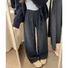 Foto real de la nueva colección de otoño 2026: Pantalones anchos a rayas con cordón, holgados y casuales para mujer 17754