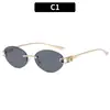Nuevas Gafas de Sol Ovaladas Sin Marco Versátiles Protección Solar para Mujer Personalidad Europea Americana Protección Solar para Conducir al Aire Libre Gafas de Sol Transfronterizas