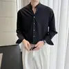 Taobao comercio exterior al por mayor estilo ligeramente maduro cuello alto manga larga suelta para hombre camisa de hombre de moda Negra