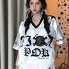 Camiseta de Manga Corta Estilo Jersey Retro Americano para Mujer, Verano Estampado de Leopardo Color de Contraste Cuello en V Adelgazante Secado Rápido Holgada Casual