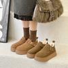 Mercadorias de Ano Novo ~ Sapatos Birkenhair de Sola Grossa 2024 Couro de Vaca Fosco Espessado Lã de Cordeiro Misturada Cano Alto Boca Rasa Botas de Neve