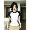 Camiseta de Verano para Mujer, Estilo Retro Americano, Bloques de Color, Cuello Redondo, Manga Corta, Nueva Moda 2026, Ajustada, Top Básico