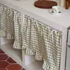 Cortina de algodón y lino a cuadros verdes y blancos con lazo de encaje Cortina para puerta de gabinete de cocina Cortina de partición de gabinete para el hogar Cortina media a prueba de polvo