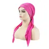 Nuevo Sombrero de Color Único para Mujer con Incrustaciones de Diamantes de Doble Cola Camisón de Seda de Leche Sombrero Turbante Jersey para Mujer Sombrero Turbante Triangular Transfronterizo
