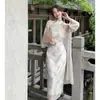 2025 Novo Início de Primavera Estilo Chinês Cheongsam Melhorado Diário Novo Estilo Chinês Roupão de Manhã Vestido de Gola Halter Terno Feminino Petite