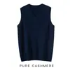 25 Novo Colete de Caxemira Decote V Outono e Inverno Cor Pura Solto Sem Mangas Suéter Moda Masculina Colete Casual Colete