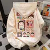 Moletom com Capuz Estilo College Fofo para Mulheres Outono e Inverno 2025 Estampa Animada Chibi Maruko-Chan Roupas Americanas Tie-Dye