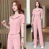 Traje Deportivo de Manga Corta con Capucha para Mujer 2025 Verano Nuevo Moda Casual Suelto Recto Pantalón de Pierna Ancha Conjunto de Dos Piezas
