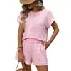 Nuevo Conjunto Casual de Dos Piezas de Moda Europea y Americana TK para Mujer Verano 2026 con Cuello Redondo, Mangas Cortas de Retazos y Pantalones Cortos