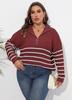 Suéter de punto de gran tamaño para mujer de otoño e invierno, nuevo, con costuras a rayas y cremallera de amor, F61800