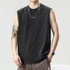 Chaleco delgado de verano para hombre marca de moda High Street ins americano retro lavado negro chaleco camiseta sin mangas de algodón pesado