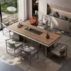 Mesa de Té y Juego de Sillas con Acabado de Madera de Nogal y Encimera de Roca para el Hogar, Mesa de Té Estilo Chino Nuevo, Mesa de Café para Oficina, Sensación de Lujo Ligero de Gama Alta, Encimera Grande