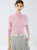 Suéter Feminino de Cashmere Gola Alta Meia-Calça Ajustado ao Corpo, Camisa Base Tricotada de Manga Longa Cor Sólida, Novo Top Outono/Inverno