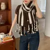 Cachecol longo feminino outono e inverno cachecol de tricô cruzado estilo coreano listrado versátil proteção de pescoço quente de inverno celebridade da internet Alto senso