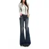 Jeans acampanados de tiro bajo lavados color Naranja Juvenil # Estilo de la alta calle americana, adelgazantes y realzan la cadera, pantalones de campana versátiles para mujer