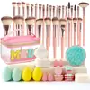 Conjunto de Ferramentas de Beleza Multi-Peça Transfronteiriço com 30 Peças: Pincéis de Maquiagem, Esponjas de Pó, Conjunto Grande para Lavagem Facial
