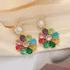 Pendientes de Estilo Pastoral de Lujo Ligero Pendientes de Pétalos de Dopamina de Verano Pendientes de Flor de Diamante de Color Dulce Transfronterizos para Mujer