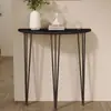 Mesa consola de entrada ultraestrecha de madera maciza nórdica contra la pared, mesa de entrada semicircular para uso doméstico en la sala de estar o el pasillo, mesa de arte de hierro