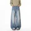 Jeans desbotado lavado para homens, calças retas americanas de alta rua para outono, calças casuais versáteis de perna larga