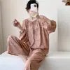 Pijamas de seda de algodón para mujer, primavera y verano, nuevos, talla grande, manga larga, traje estampado, Internet Celebrator, estilo vivo, rayón, ropa para el hogar, otoño