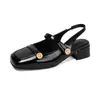Zapatos de estudiante para mujer, punta cuadrada, talla grande, tacón medio, talla 35-48, punta cerrada, sandalias destalonadas, dropshipping transfronterizo AliExpress