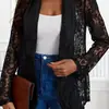 Blazer Cárdigan de Encaje Hueco de Manga Larga para Mujer Tallas Grandes