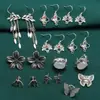 Aretes de plata de ley flores pequeñas mariposa pájaro aretes vintage ganchos viejos para orejas pasadores para orejas aretes joyería al por mayor