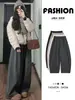 Pantalones de Talla Grande 300 Jin Gris Oscuro Cuchillo Torcido para Mujer Primavera Otoño Delgados de Cintura Baja Pierna Recta Pierna Ancha Versátiles de Nicho Pantalones Deportivos Casuales