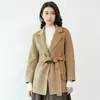 Casaco de Lã Dupla Face Outono/Inverno 2026, Comprimento Médio Feminino, Gola de Terno de Lã Pura, Elegante, Versátil, Acolchoado, Com Cinto