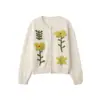 Nuevo cárdigan de punto floral bordado con toalla estilo coreano 2026, hecho con una mezcla de seda de morera y cachemira, con una textura suave y esponjosa