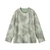 Sudadera con cuello redondo estilo tie-dye americano desgastado para hombre, camiseta de manga larga patchwork, cuello redondo, corte holgado, top casual y versátil para parejas