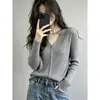 Cardigã de tricô com decote V e mangas compridas para mulheres, para usar no outono e inverno, estilo francês solto e casual, suéter de design versátil e único