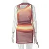 Estilo Europeo Comercio Exterior Venta Caliente Ropa de Mujer Cintura Media Cuello Asimétrico Bloque de Color Bodycon Falda Estilo Callejero Adelgazante Sin Mangas Vestido Corto Venta al por Mayor