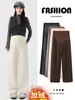 Calças de suporte para a barriga de cintura alta para grávidas no outono e inverno, calças quentes para uso externo, calças largas pós-parto, calças casuais largas de tamanho grande tipo "arroz glutinoso"
