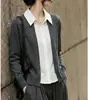 FALINDA STUDIO top de malha estilo duas peças para mulheres, casual e modelador, camisa de linho com mangas compridas, cardigã POL0