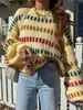 Suéter de punto versátil para primavera y otoño, con bloques de color, amigable con la piel, para ir al trabajo, top suave y acogedor para el día a día, cuello redondo, en stock