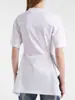 Camiseta Longmei de Algodão Puro com Design Único Slim-Fit para Mulheres Nova Coleção Primavera/Verão 2026 Top de Manga Curta com Barra Irregular