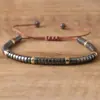 Pulseira Tecida à Mão com Espaçadores de Pedra Vulcânica Natural Joia Vintage Boêmia Ajustável para Homens e Mulheres
