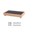 Travessa de servir estilo pedra preta, estilo japonês, única e criativa, adequada para uso comercial, ideal para pratos de hot pot, travessas de servir e travessas de churrasco, feita de bambu e madeira