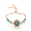 Relógio Feminino com Strass e Mostrador Pequeno, Relógio com Pulseira Fina, Pulseira Fina Verde Folha Ajustável Livremente com Pedras de Diamante, Relógio de Pulso a Quartzo