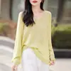 Nuevo Suéter de Punto para Mujer Cuello en V Mezcla de Seda y Cachemir Base de Punto Manga Larga Pulóver para Estilo Casual de Uso Diario