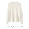 Camada Base de Malha Cashmere Fina 100% Leve para Outono e Inverno Gola Redonda Pulôver Manga Longa Solta Elegante Camisola Base