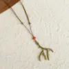 Collar Largo de Cuerda Trenzada con Cuentas de Cerámica Bohemia Coloridas y Estrella de Mar para Mujer, Estilo Étnico Retro