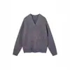 Tricô de Alta Qualidade Estilo Retrô Americano Azul com Fio Grosso para Homens e Mulheres, Jaqueta Tendência Outono e Inverno Nova Solta com Gola V
