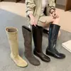 Botas Longas Redondas Retrô com Cano Reto 2026 Inverno Europeu e Americano Salto Escondido Botas Martin Botas Longas Preto Café Cáqui
