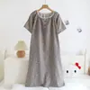 Novo Estilo de Camisola para Mulheres 2026, Pijama de Gaze 100% Algodão, Estilo Fino de Primavera e Verão, Doce Vestido de Casa Floral de Manga Curta Que Pode Ser Usado Fora