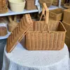 Cesta de Banho, Cesta de Camping, Tecelagem de Bambu e Rattan, Passeio de Primavera, Cesta Trançada para Exterior, Cesta de Legumes, Cesta de Compras Plástica para Piquenique
